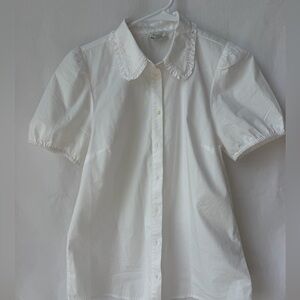 J.Crew Factory White Puff-Sleeved Collared Shirt Size Small